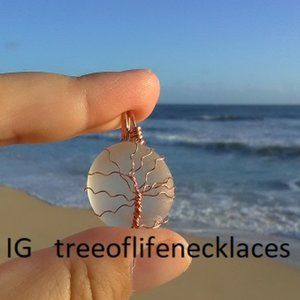 White Sea Glass Copper Tree of Life Necklace